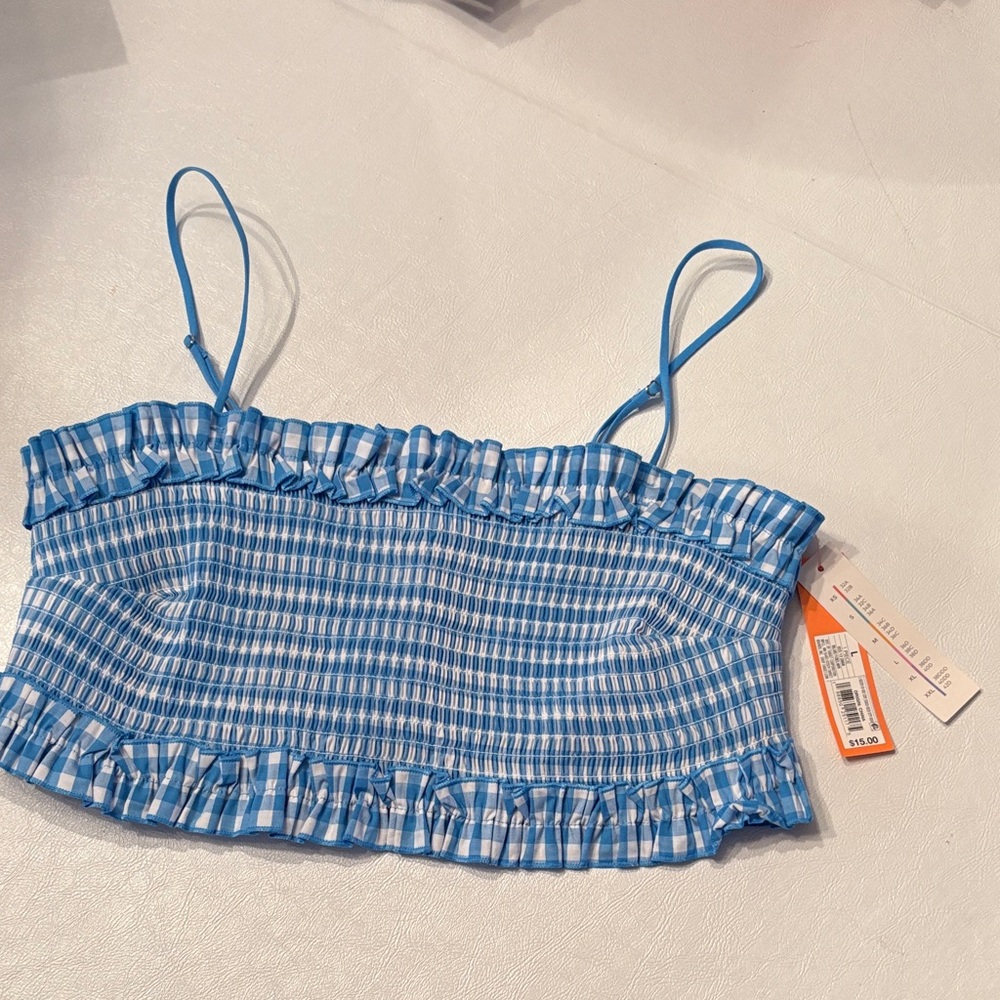 NWT Colsie Blue Gingham Ruffle Crop Top